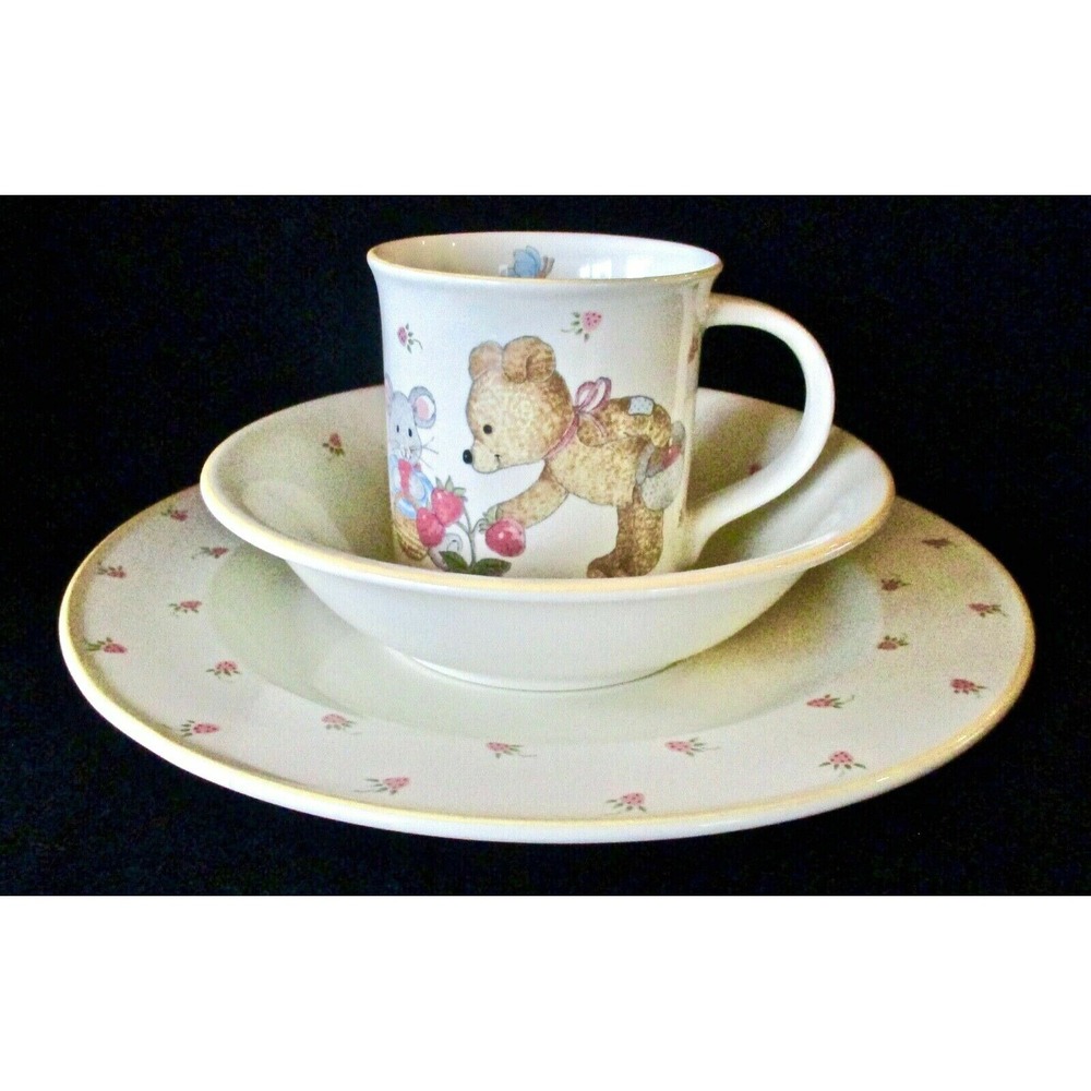 Vintage Mikasa Teddy Dishes-Dinner Ware 3pc. Set-Plate Bowl Cup unused
